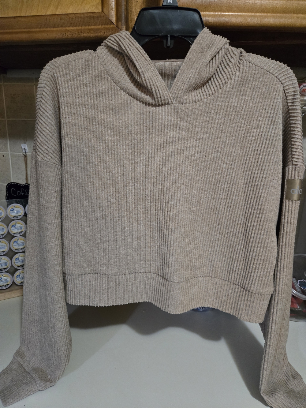 ALO Yoga Ribbed Hooded Pullover in Gravel Heather